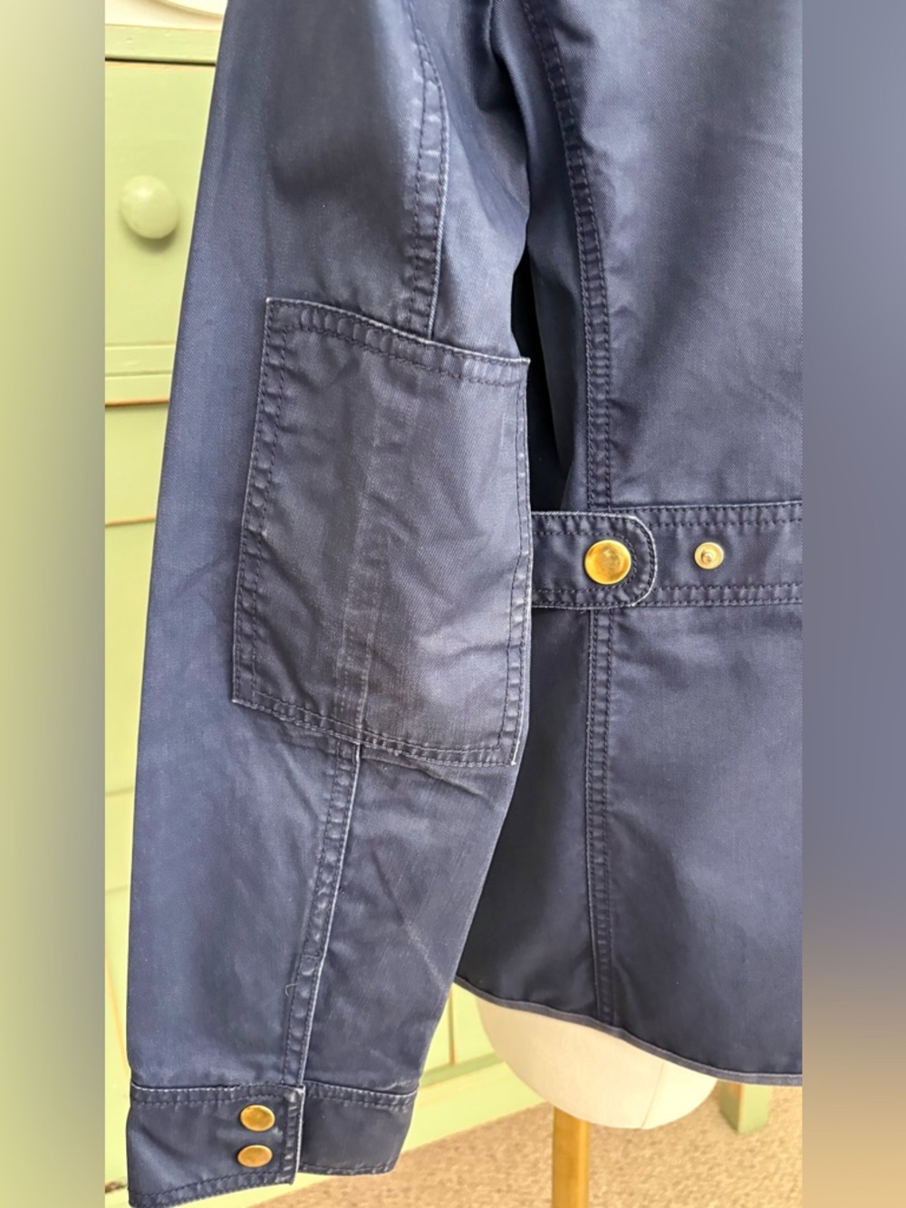 J Crew Navy Blue Utility/Field Jacket in Waxed Cotton w Distinctive Gold Snaps M - Picture 14 of 15